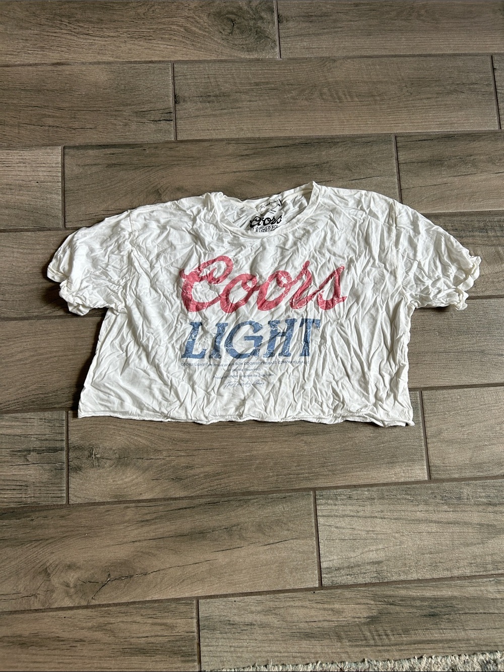 The Laundry Room White Crop Top with Red and Blue Graphic